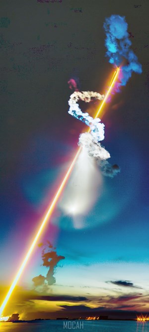 Rocket Launch with Colorful Smoke Trails
