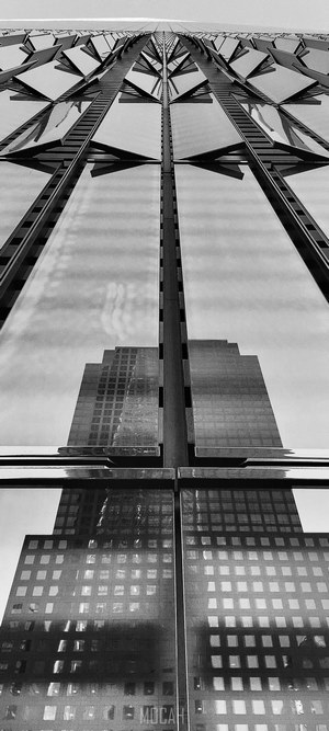 One World Trade Center reflected in glass