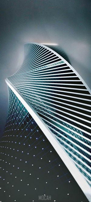 Twisted Skyscraper with Blue Lights