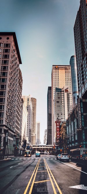 Downtown Chicago Street with Skyscrapers