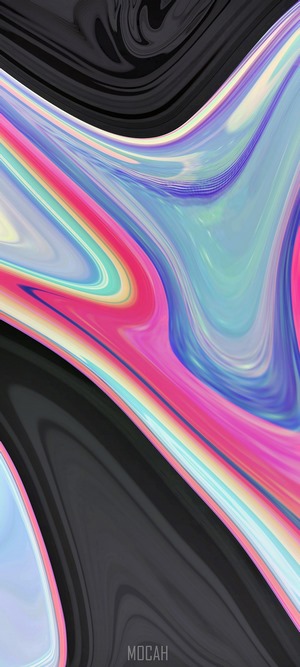 Abstract colorful fluid design with black swirls