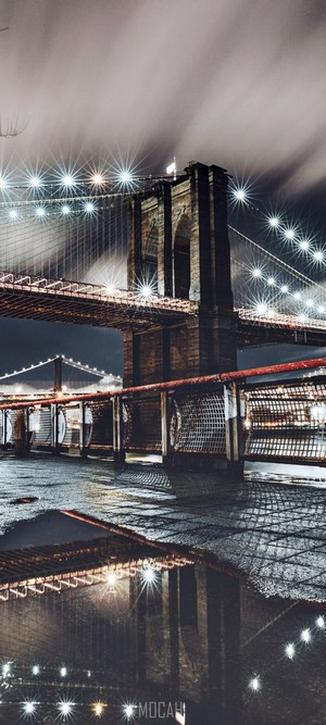 Brooklyn Bridge at Night with Reflections