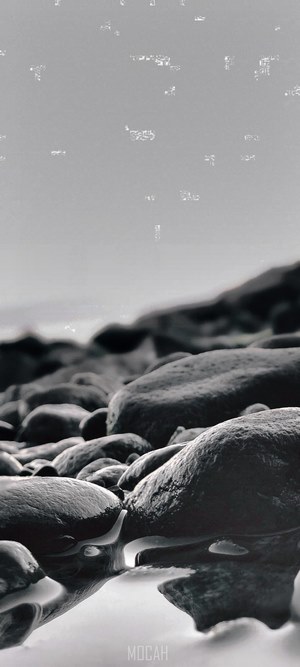 Stones on a beach with water reflections