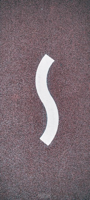 White S-curve on dark speckled surface