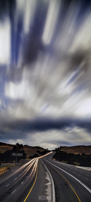 Long exposure highway at dusk with light trails