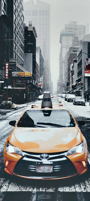 Yellow New York City Taxi in Snow