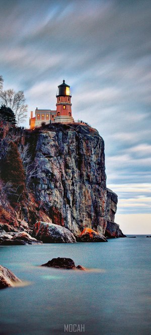 Split Rock Lighthouse on a rocky cliff overlooking the water