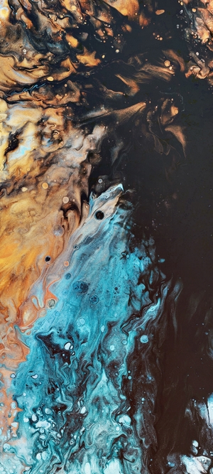 Abstract fluid art with gold, blue, and black colors