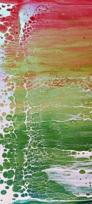 Abstract pour painting with green and red colors