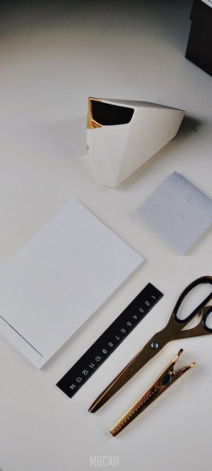 Desk with stationery and scissors