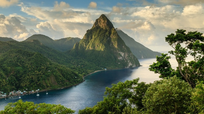 Pitons mountains and bay in St. Lucia