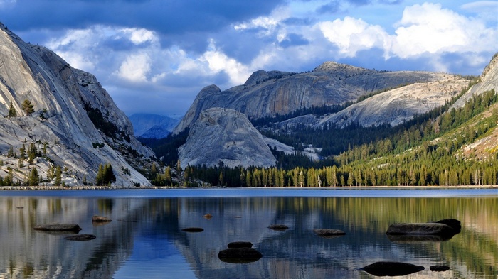 Lake reflection of mountains and trees