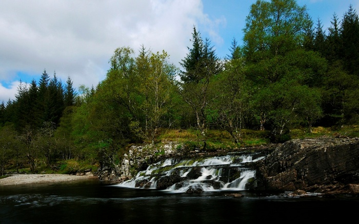 Waterfall cascading over rocks in a forest