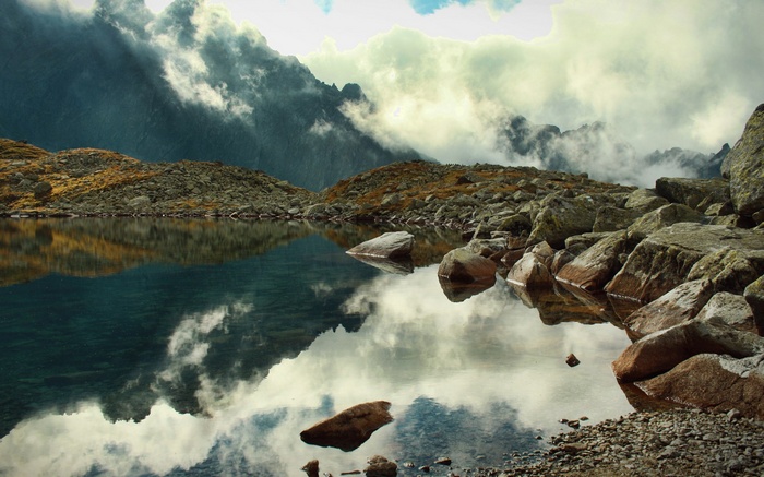 Rocky mountain lake with reflections