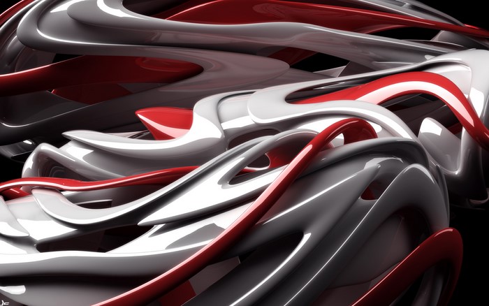 Abstract 3D Red and White Shapes