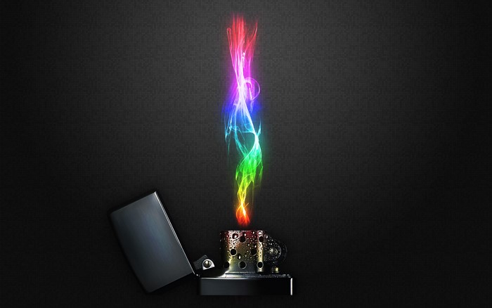 Lighter with rainbow colored flame