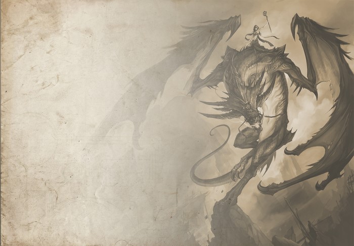 A woman rides a dragon with a staff