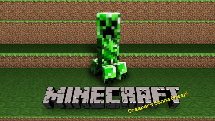 Minecraft Creeper Standing on Grass Blocks