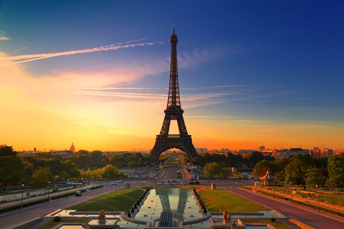 Eiffel Tower at sunset in Paris, France