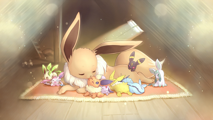 Eevee and All Eeveelutions Resting Peacefully