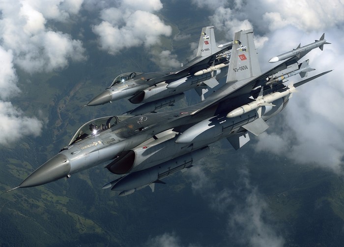 Two Turkish Air Force F-16 Fighting Falcons in flight
