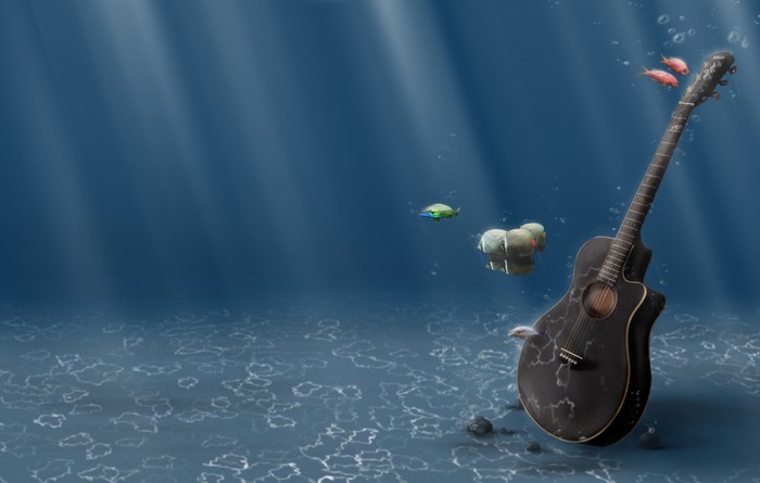 Underwater acoustic guitar with fish