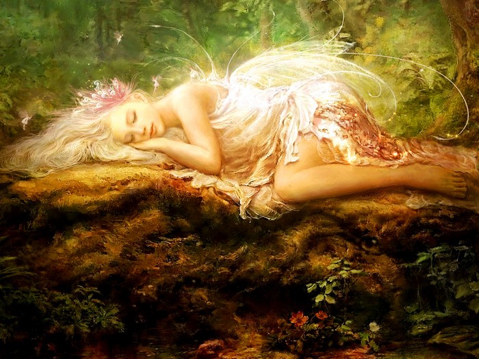 Fairy sleeping in a forest