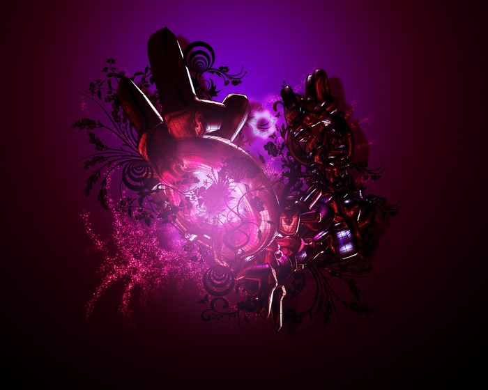Abstract purple and pink floral design with hands