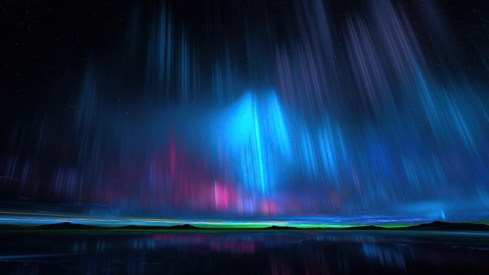Aurora Borealis Over Reflective Landscape 4K
