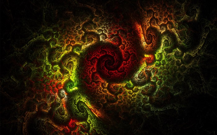Abstract fractal pattern with red, yellow, and green colors