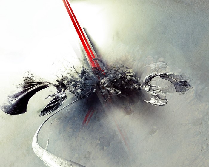 Abstract Red and White Digital Art