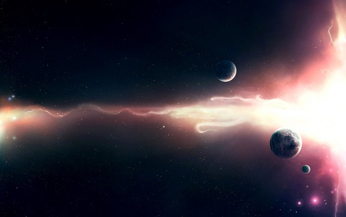 Planets and nebula in deep space