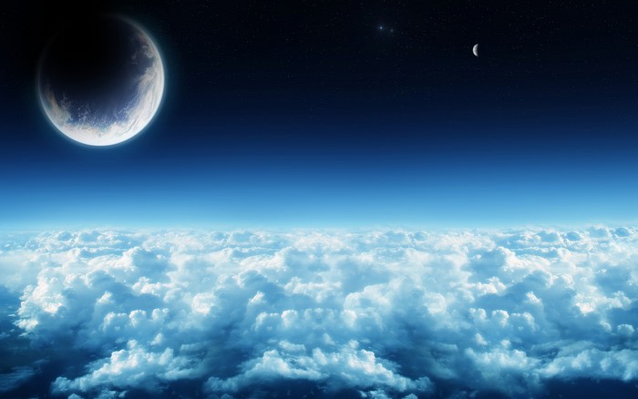 Planet and clouds in space