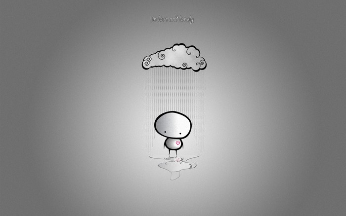Lonely Character Under Rain Cloud with Heart