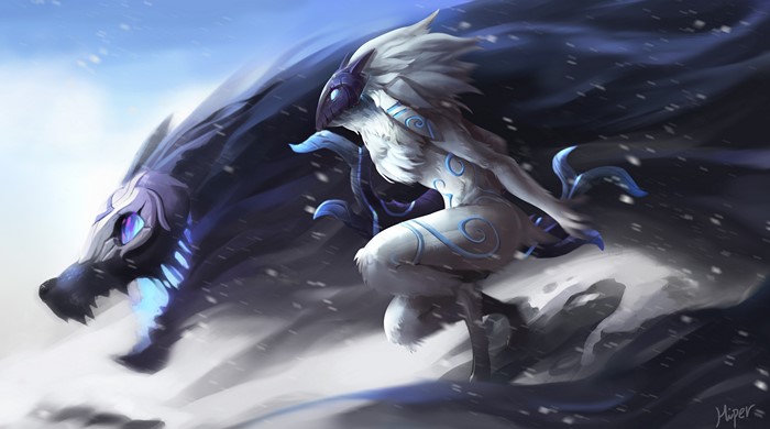 Kindred from League of Legends in a snowy landscape