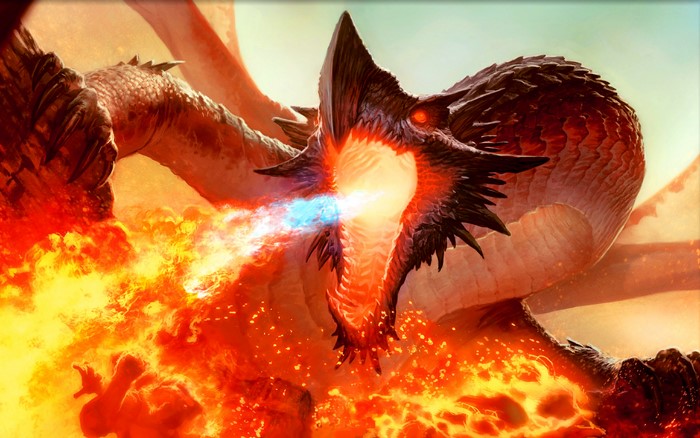 Ancient Hellkite Dragon breathing fire from Magic: The Gathering