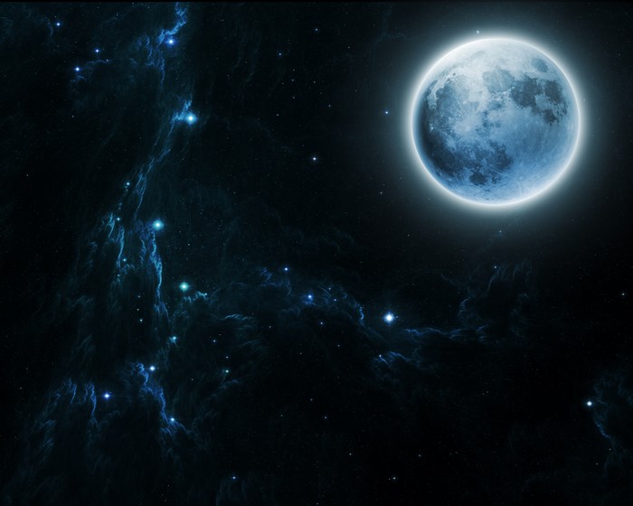 Moon and Nebula in Sci-Fi Space