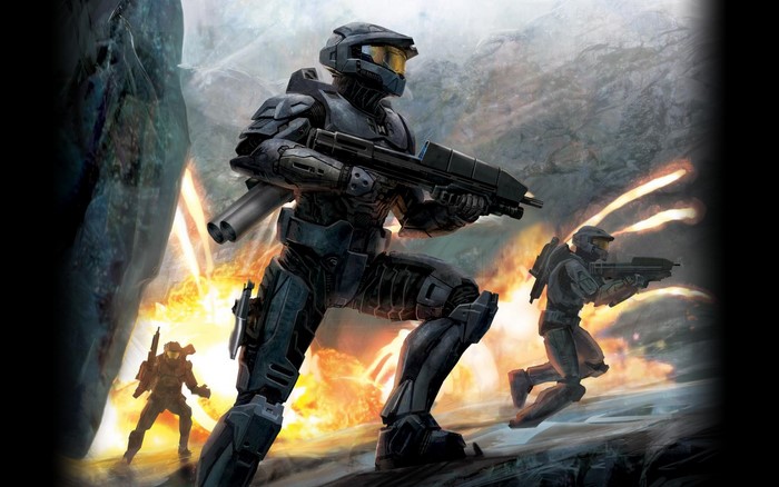 Soldiers in Halo armor in combat