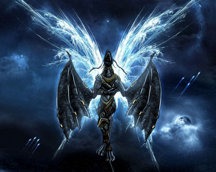 Blue fantasy creature with wings in space