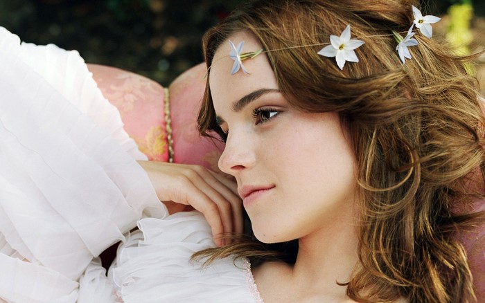 Emma Watson with flowers in her hair