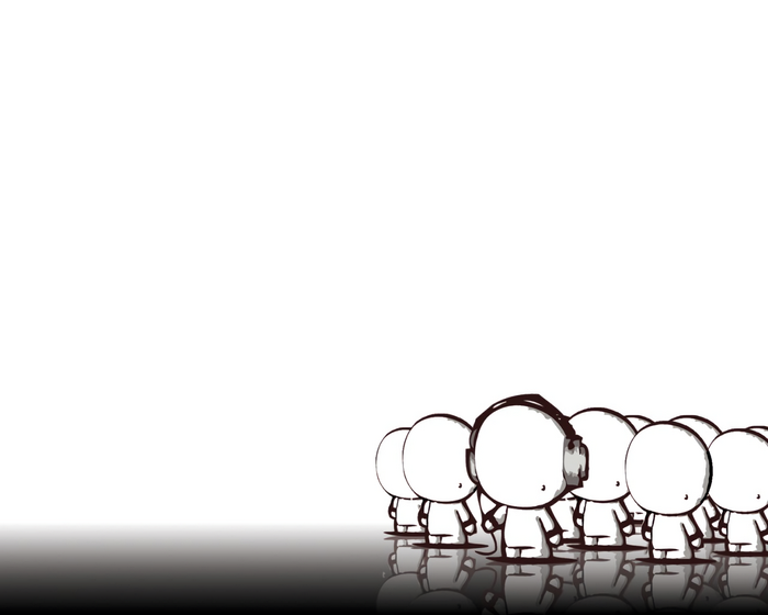 Group of cartoon characters with headphones
