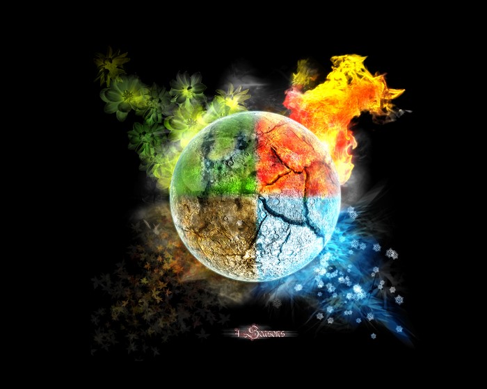 The Four Seasons represented on a cracked planet