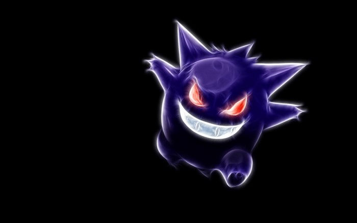 Glowing Gengar with Fiery Eyes and Mischievous Smile