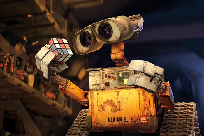 Wall-E holding a Rubik's Cube