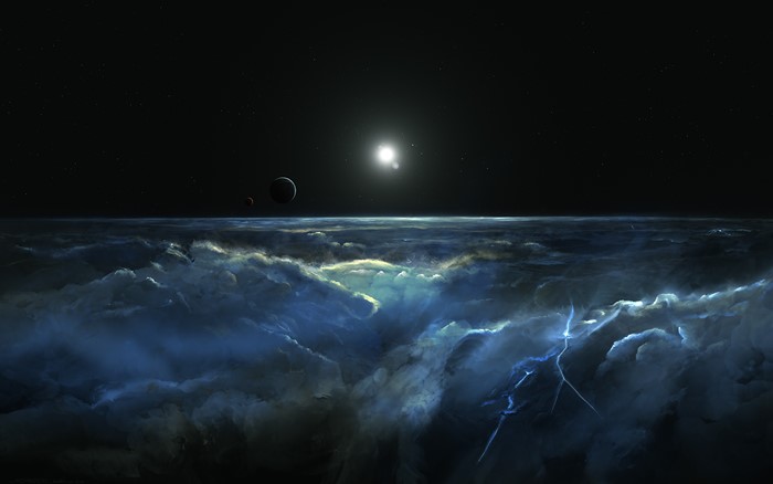 Planets and stars over a stormy atmosphere