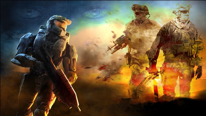 Master Chief and soldiers in a battle