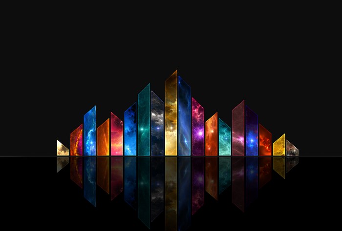 Abstract colorful geometric shapes with galaxy patterns