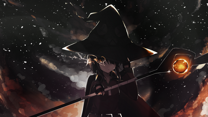 Megumin from KonoSuba Holding Magical Staff at Night