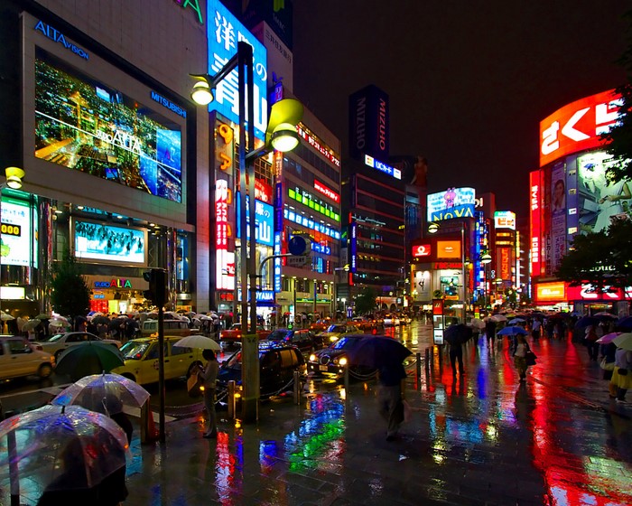 Shibuya Crossing at night in Tokyo, Japan