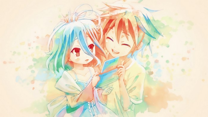 Shiro and Sora from No Game No Life playing a game